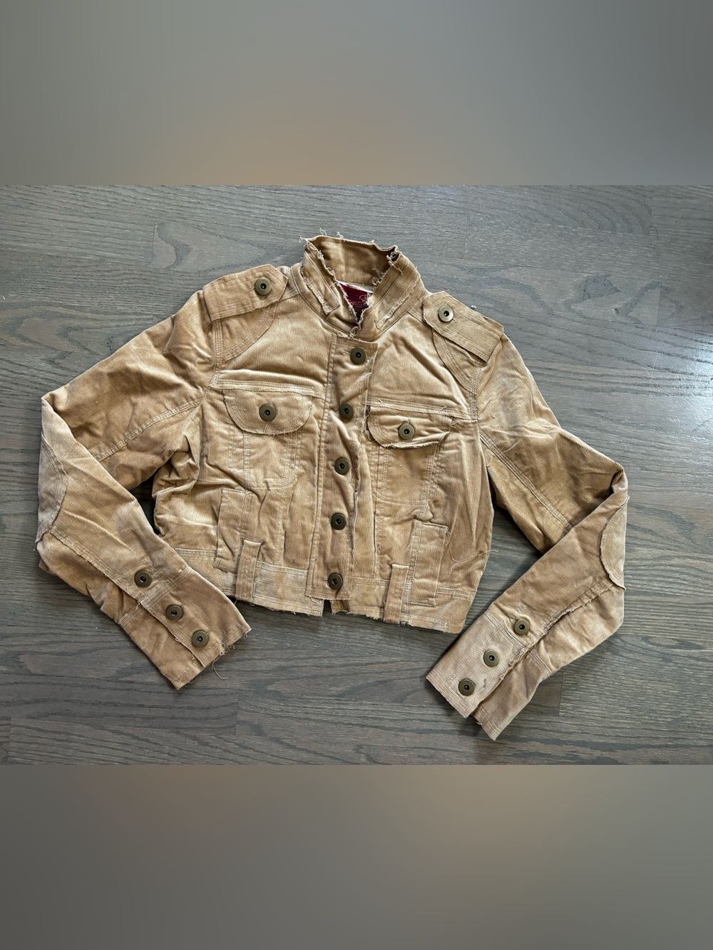 Y2K Vintage Paris Blues khaki corduroy shrunken cropped jacket women’s medium